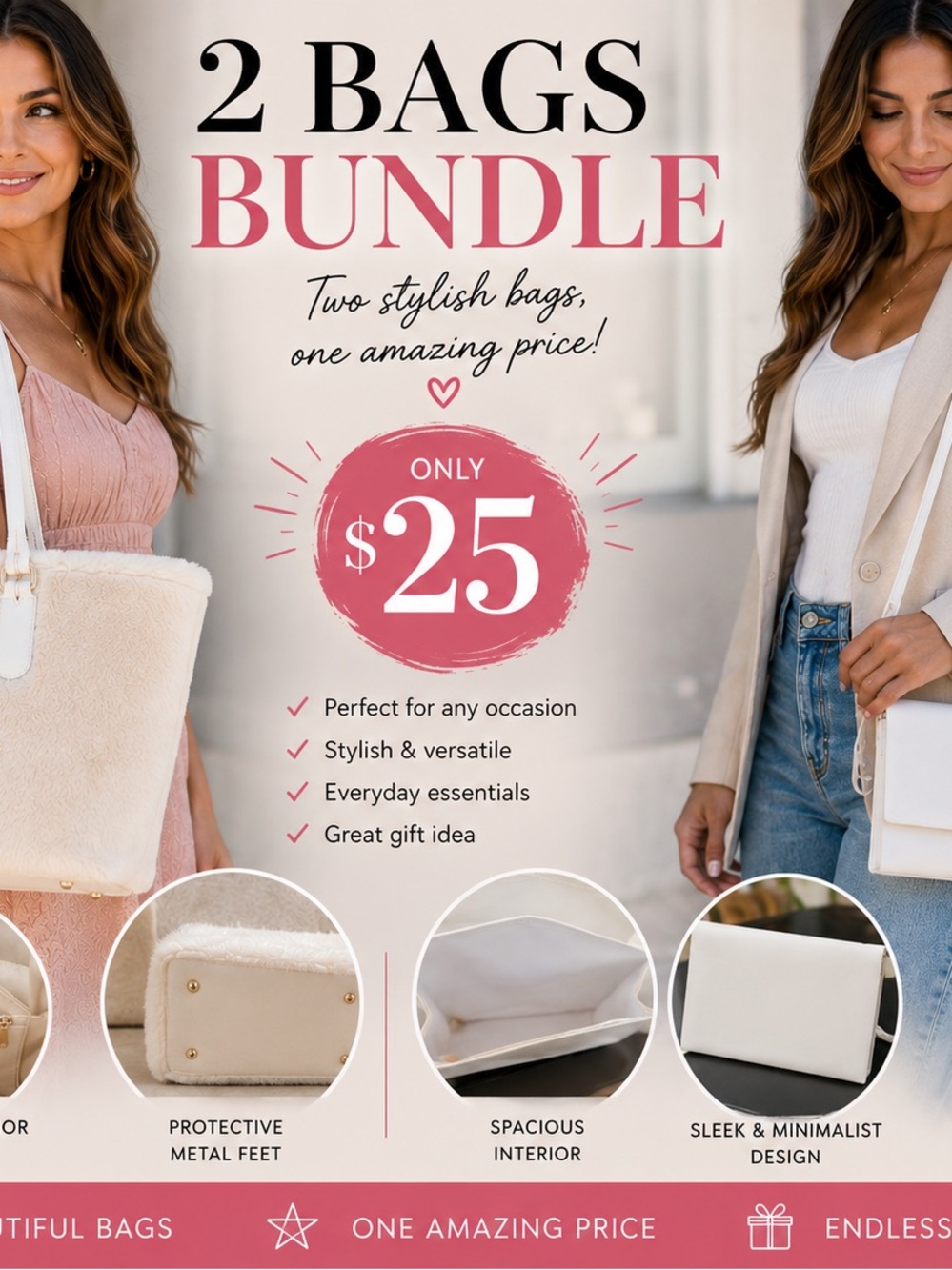 2 for $25 Women’s Handbag Bundle | JLO Tote + White Crossbody